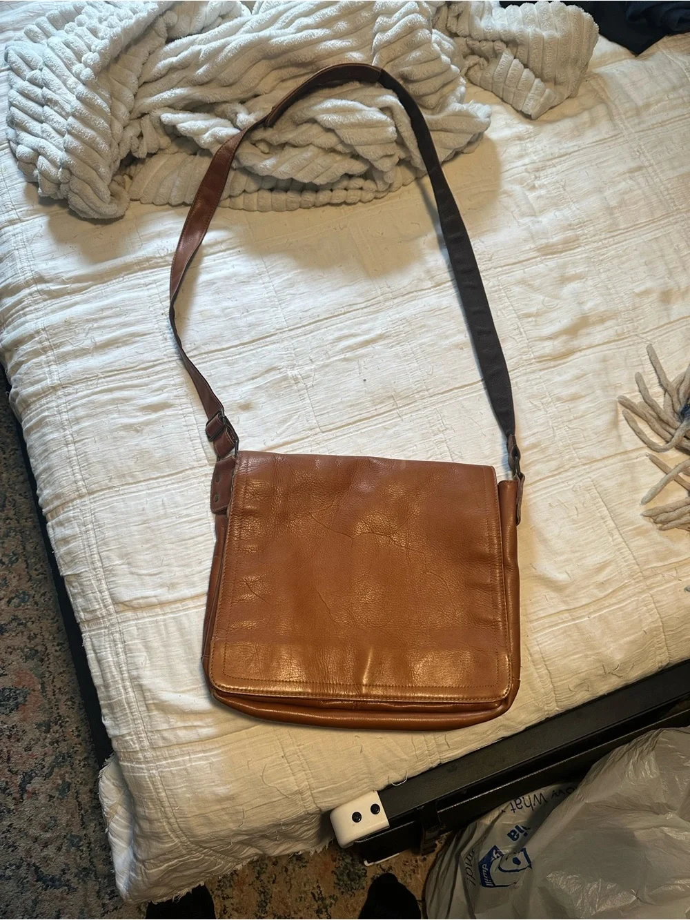 Leather Messenger Bag in Tan